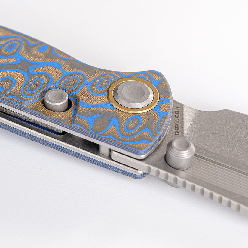 Vosteed Naga A3903 - 3.47" S35VN Stonewash Blade, Blue Ocean Micarta Handle