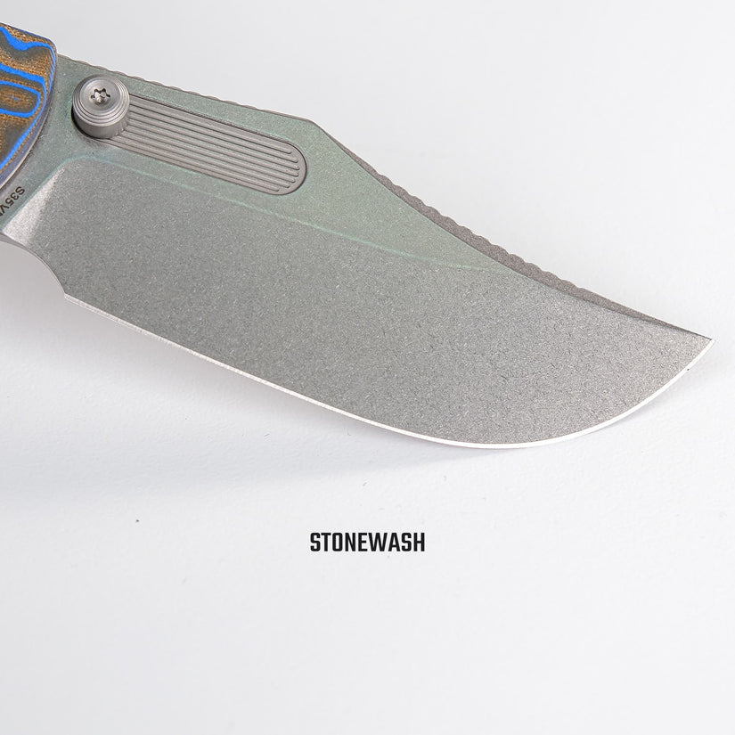 Vosteed Naga A3903 - 3.47" S35VN Stonewash Blade, Blue Ocean Micarta Handle