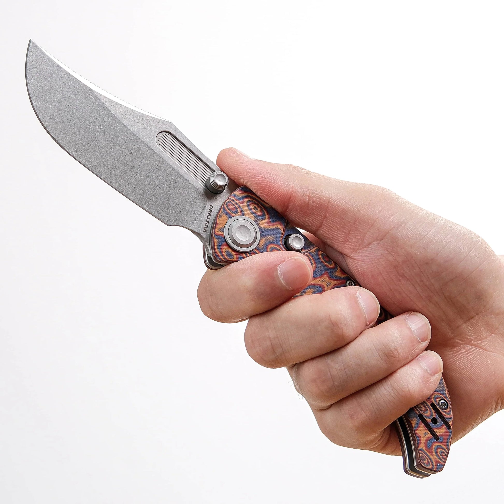 Vosteed Naga A3904 - 3.47" S35VN Stonewash Blade, Copper Raindrop Micarta Handle