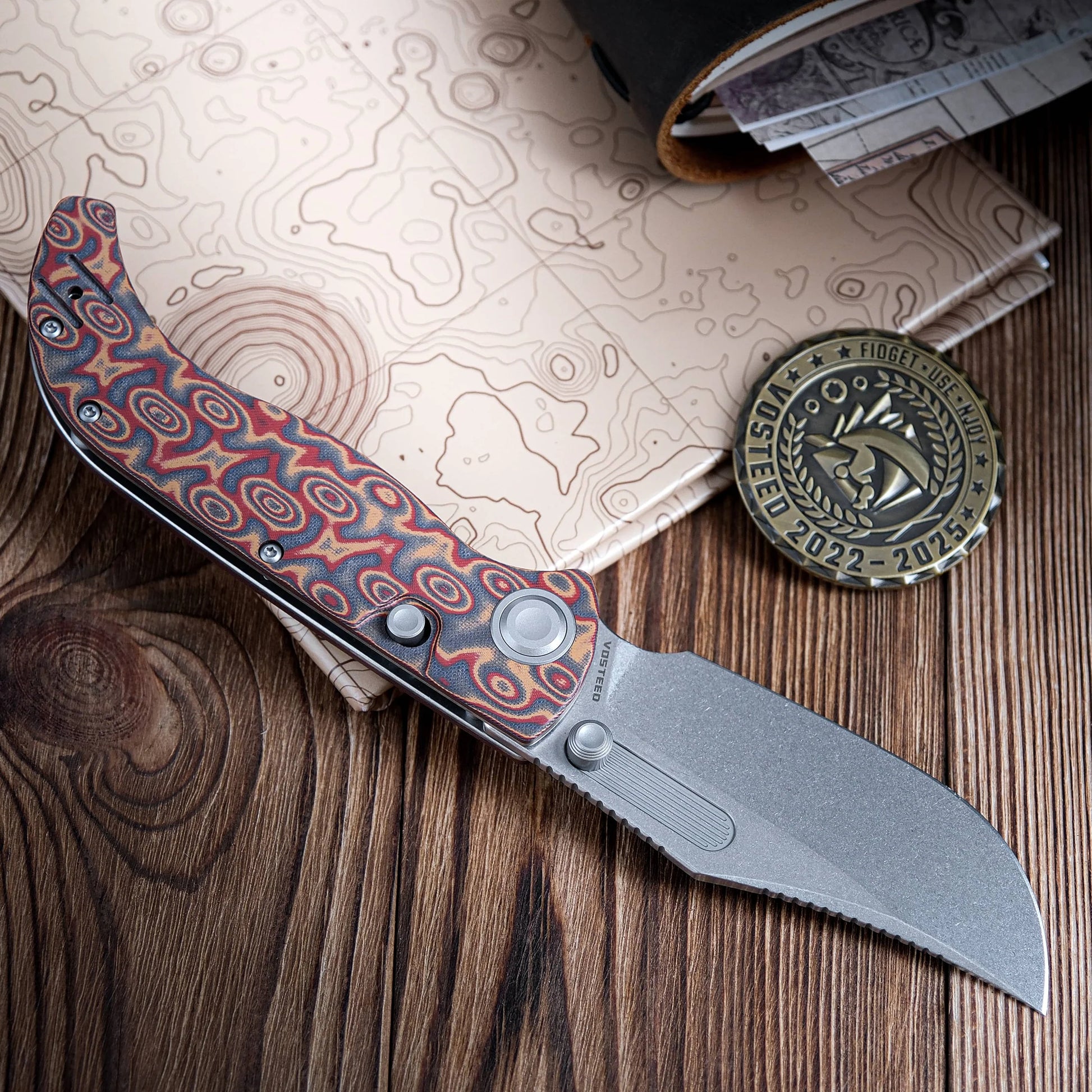 Vosteed Naga A3904 - 3.47" S35VN Stonewash Blade, Copper Raindrop Micarta Handle