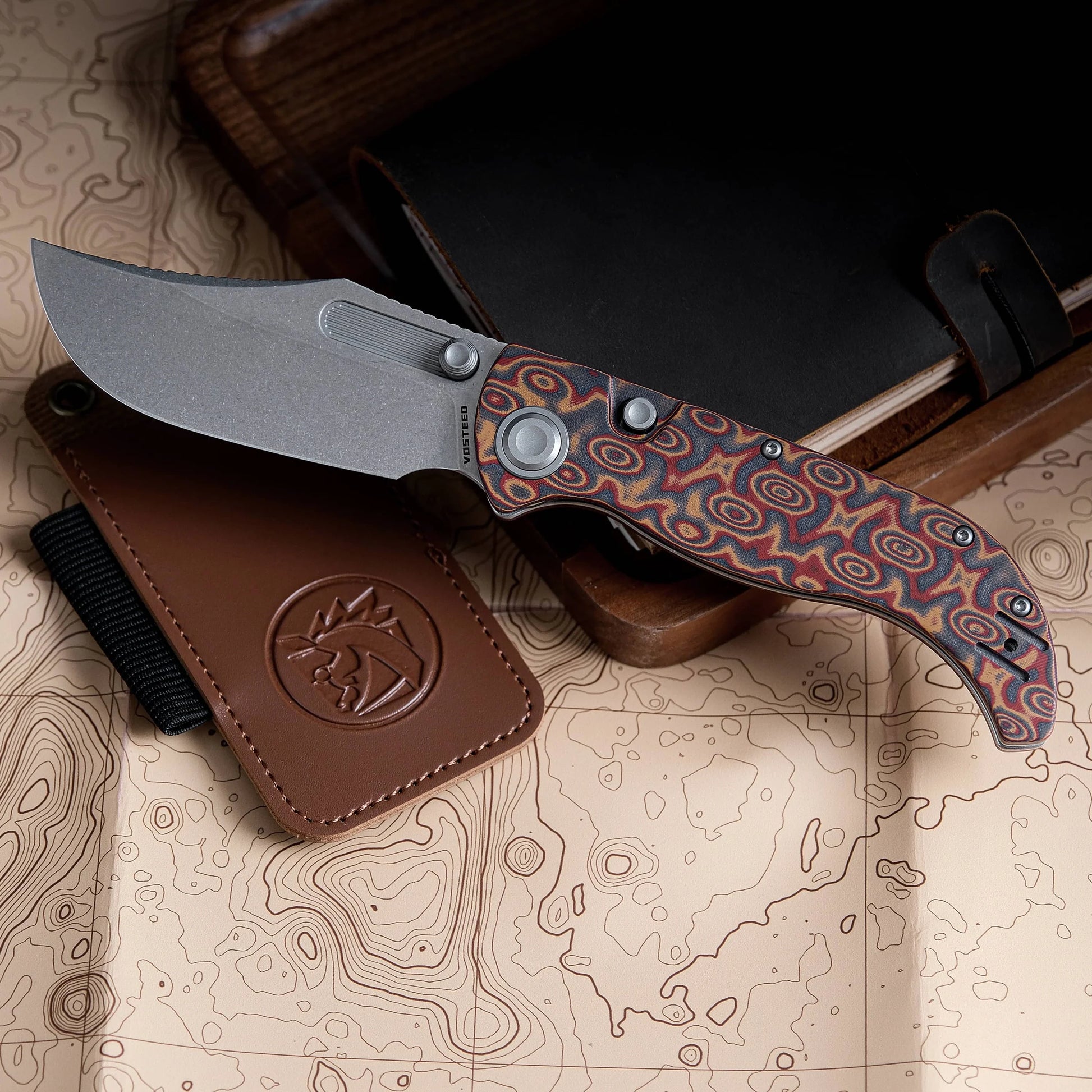 Vosteed Naga A3904 - 3.47" S35VN Stonewash Blade, Copper Raindrop Micarta Handle