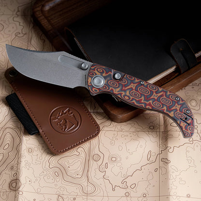 Vosteed Naga A3904 - 3.47" S35VN Stonewash Blade, Copper Raindrop Micarta Handle
