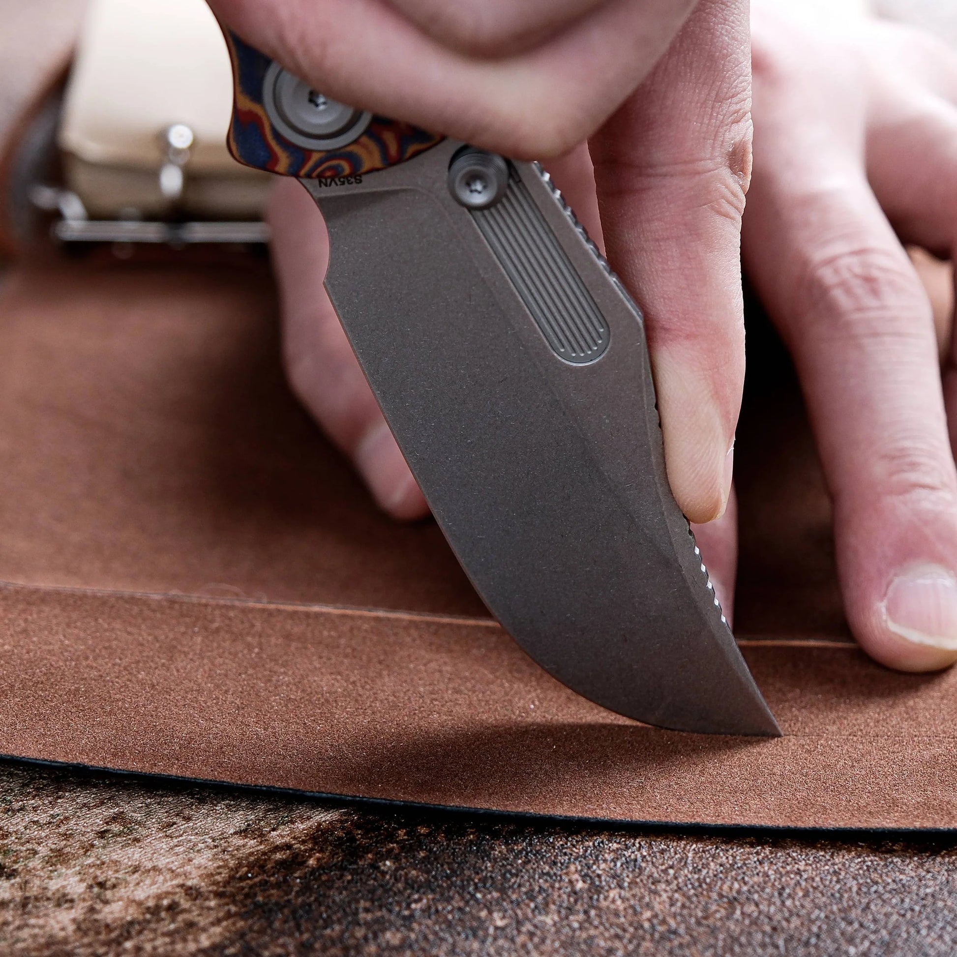 Vosteed Naga A3904 - 3.47" S35VN Stonewash Blade, Copper Raindrop Micarta Handle