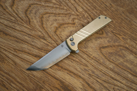 North Mountain Blade Chop 2 Bronze - 3.4" SLD-Magic Steel San Mai Tanto Blade, Bronze Lines Handle