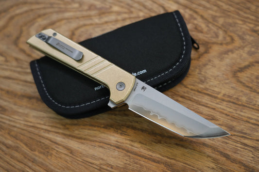 North Mountain Blade Chop 2 Bronze - 3.4" SLD-Magic Steel San Mai Tanto Blade, Bronze Lines Handle