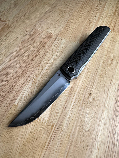 North Mountain Blade Kwaiken 3K - 3.4" SLD-Magic Steel Drop Point Blade, 3K Carbon Fibre Handle