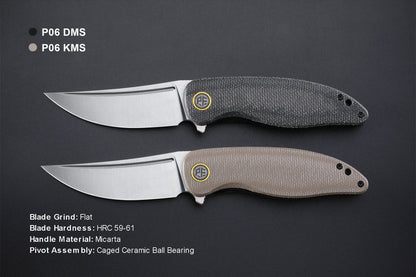 Petrified Fish Simum PFP06DMS - 3.5" K110 Satin Blade, Black Micarta Handle