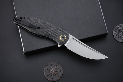 Petrified Fish Simum PFP06DMS - 3.5" K110 Satin Blade, Black Micarta Handle