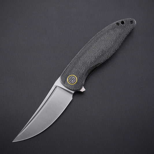 Petrified Fish Simum PFP06DMS - 3.5" K110 Satin Blade, Black Micarta Handle