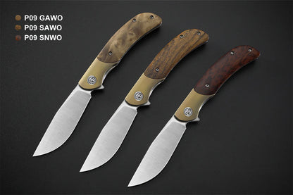 Petrified Fish Hourglass PFP09SNWO - 3.54" K110 Satin Blade, Titanium & Snakewood Handle