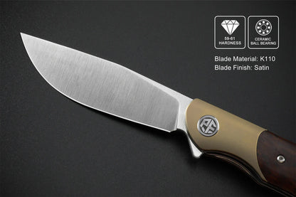 Petrified Fish Hourglass PFP09SNWO - 3.54" K110 Satin Blade, Titanium & Snakewood Handle