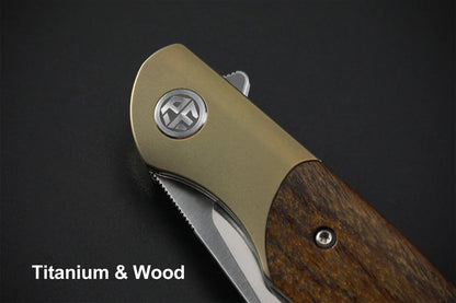 Petrified Fish Hourglass PFP09SNWO - 3.54" K110 Satin Blade, Titanium & Snakewood Handle