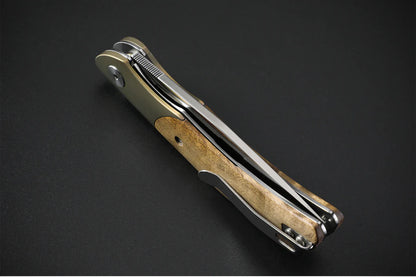 Petrified Fish Hourglass PFP09SNWO - 3.54" K110 Satin Blade, Titanium & Snakewood Handle