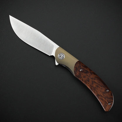 Petrified Fish Hourglass PFP09SNWO - 3.54" K110 Satin Blade, Titanium & Snakewood Handle