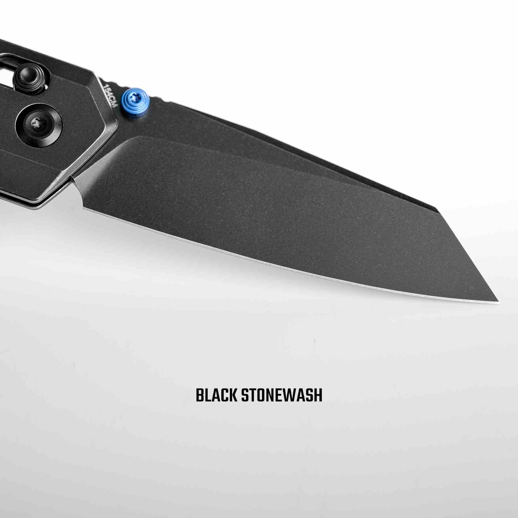 Vosteed Parallel A3501 - 2.9" 154CM Black Stonewash Blade, Black Titanium Handle