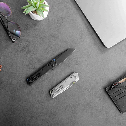 Vosteed Parallel A3501 - 2.9" 154CM Black Stonewash Blade, Black Titanium Handle