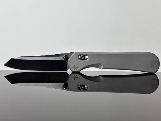 Piratech Kraken - 3.22" S90V Hand Strip Satin DLC Sheepsfoot Blade, Mag-Snap Bead Blasted Titanium Handles