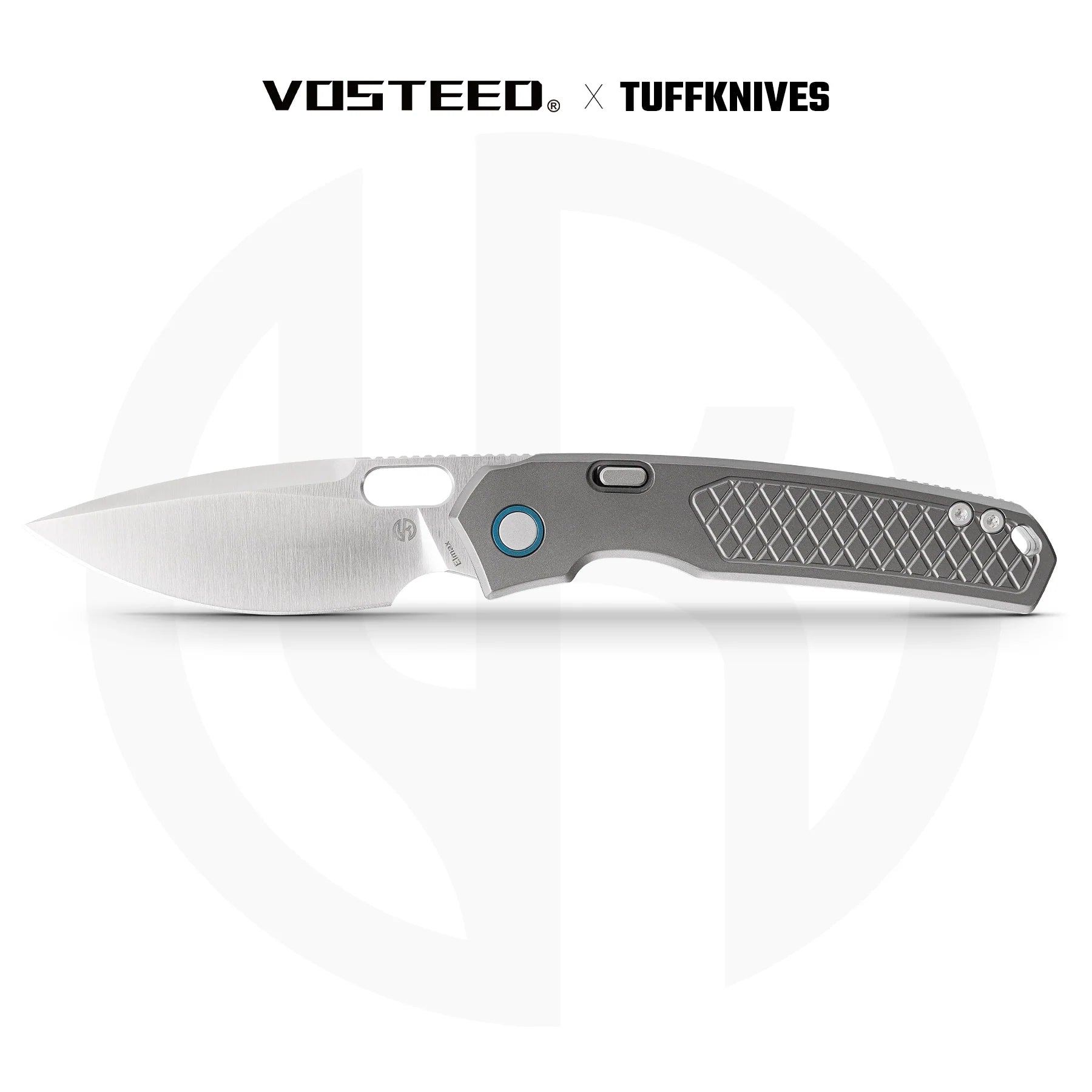 Vosteed Psyop A2202 - 3.32" Elmax Satin Blade, Titanium Patterned Handle