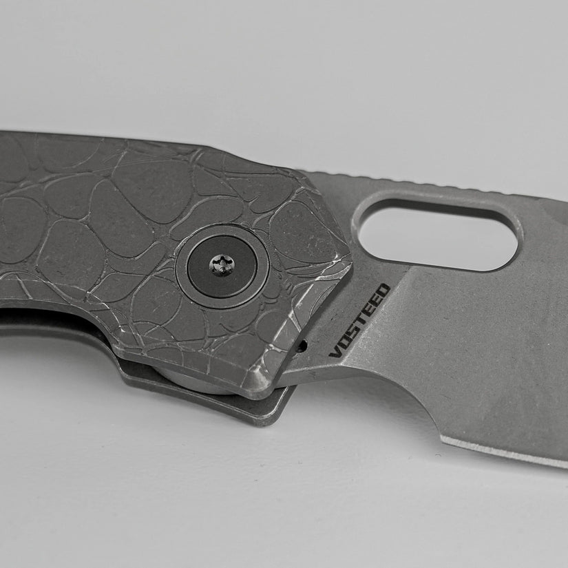 Vosteed Psyop A2222 - 3.32" Elmax Acid Wash & Stonewash Blade, Titanium Handle