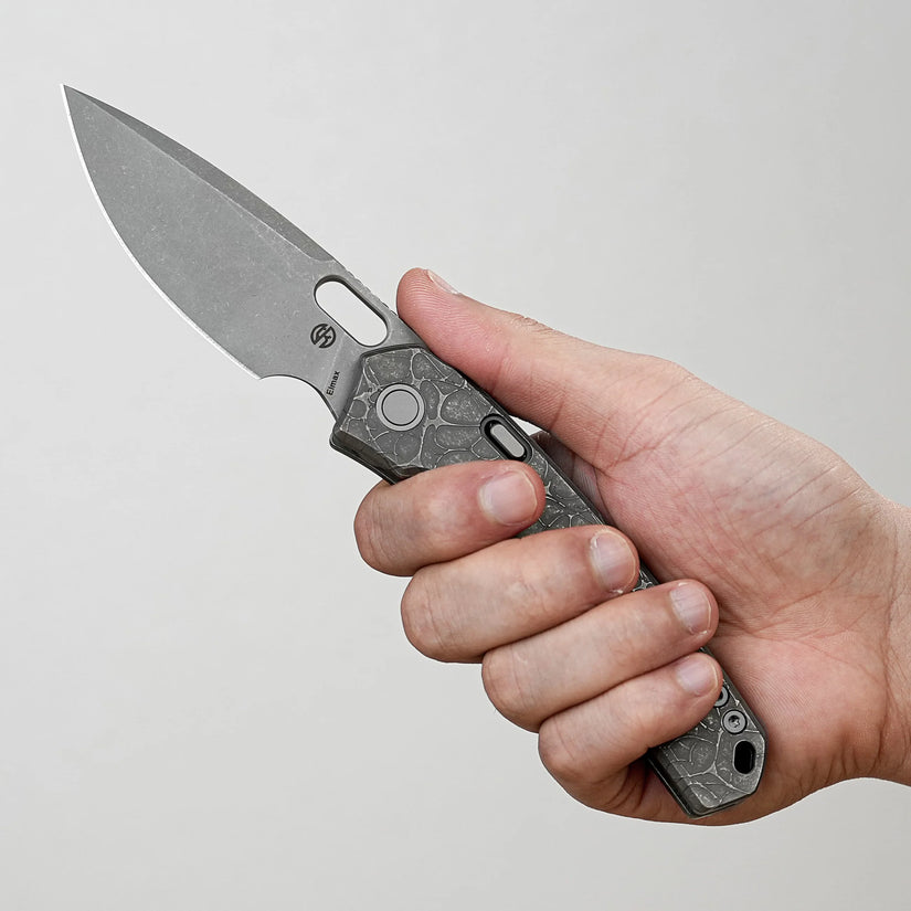 Vosteed Psyop A2222 - 3.32" Elmax Acid Wash & Stonewash Blade, Titanium Handle