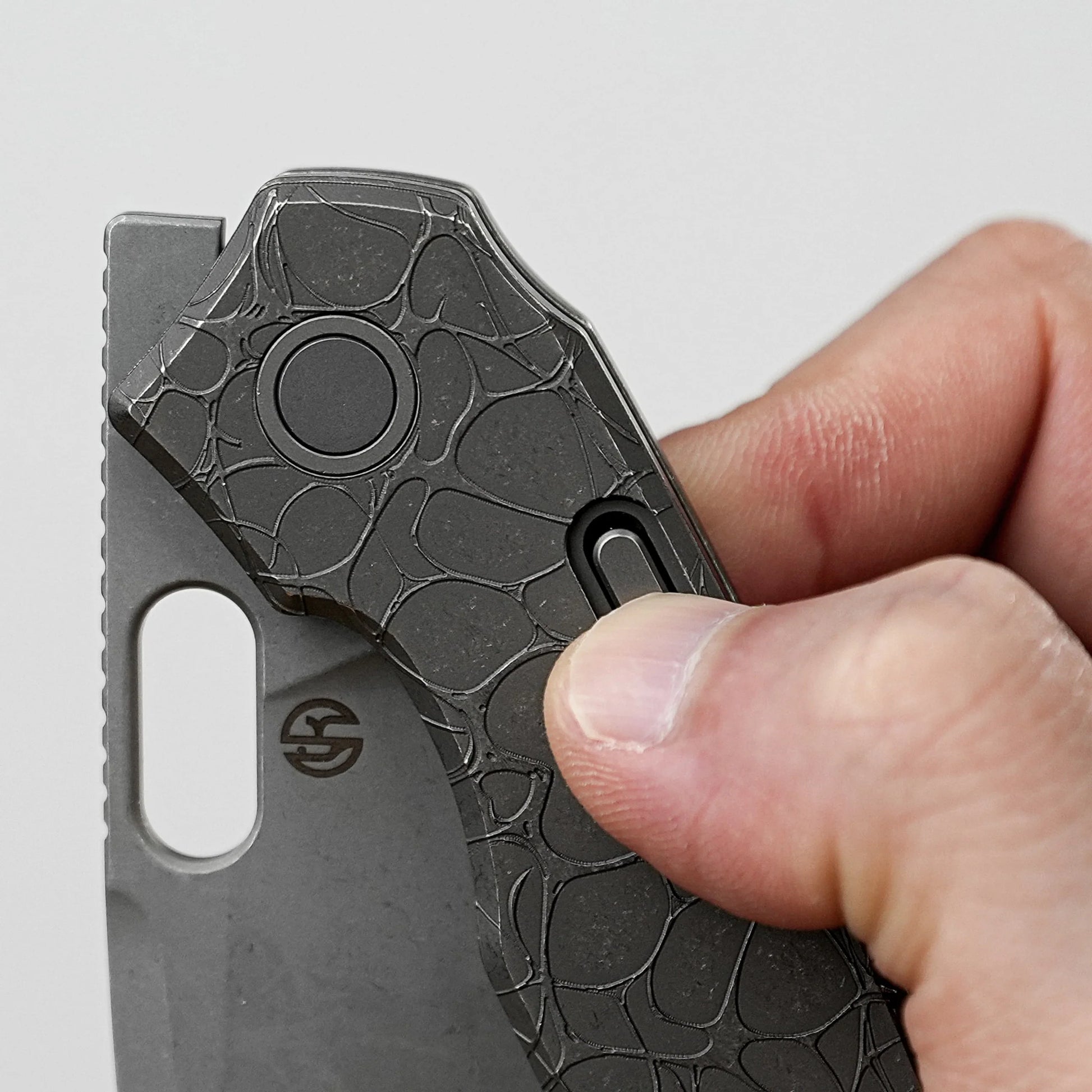 Vosteed Psyop A2222 - 3.32" Elmax Acid Wash & Stonewash Blade, Titanium Handle
