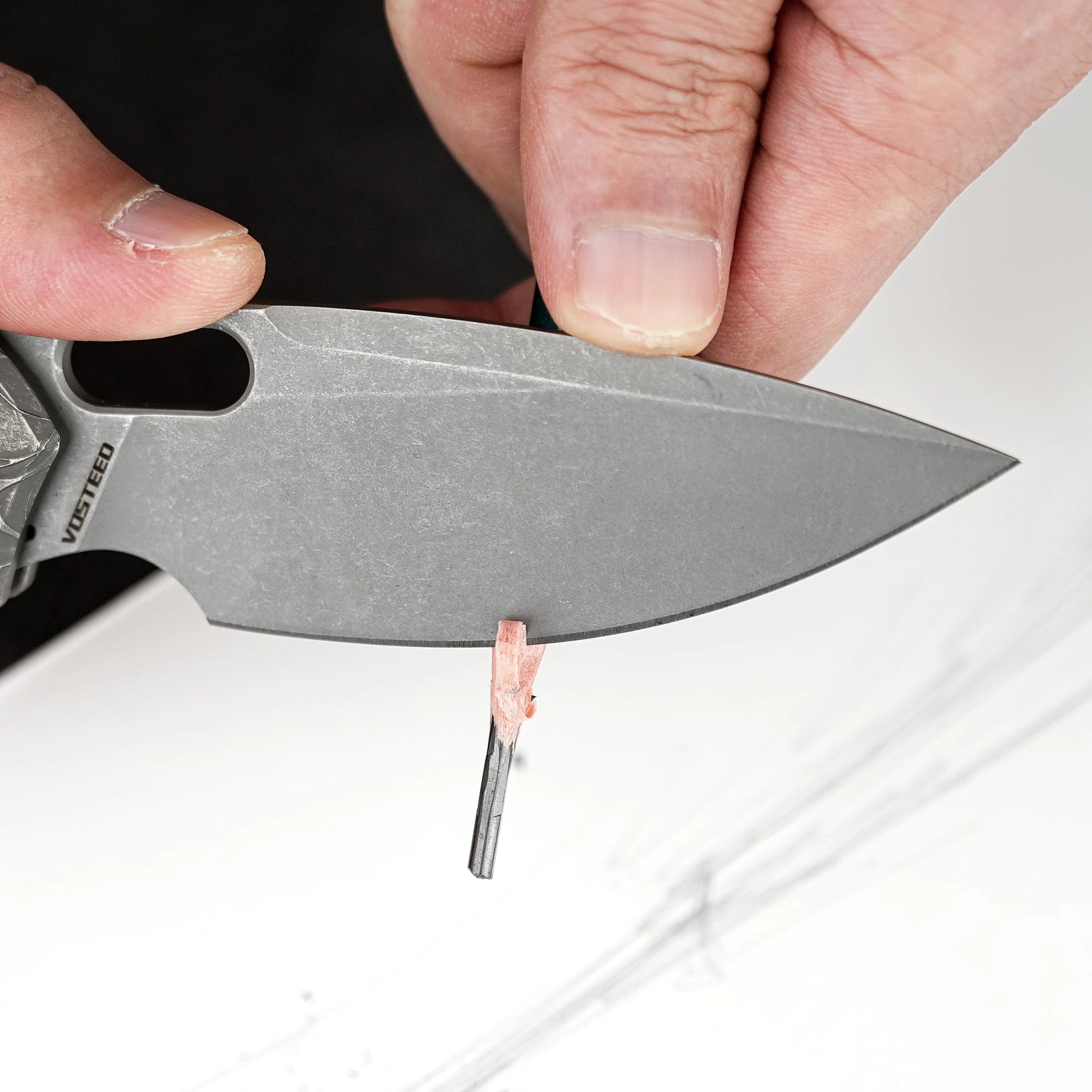 Vosteed Psyop A2222 - 3.32" Elmax Acid Wash & Stonewash Blade, Titanium Handle