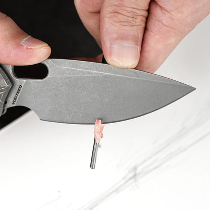 Vosteed Psyop A2222 - 3.32" Elmax Acid Wash & Stonewash Blade, Titanium Handle