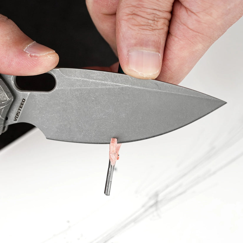 Vosteed Psyop A2222 - 3.32" Elmax Acid Wash & Stonewash Blade, Titanium Handle