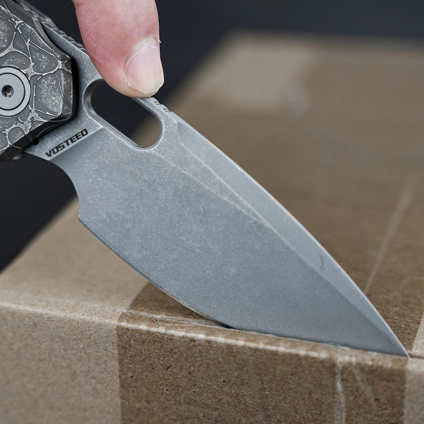 Vosteed Psyop A2222 - 3.32" Elmax Acid Wash & Stonewash Blade, Titanium Handle