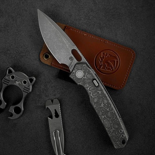 Vosteed Psyop A2222 - 3.32" Elmax Acid Wash & Stonewash Blade, Titanium Handle