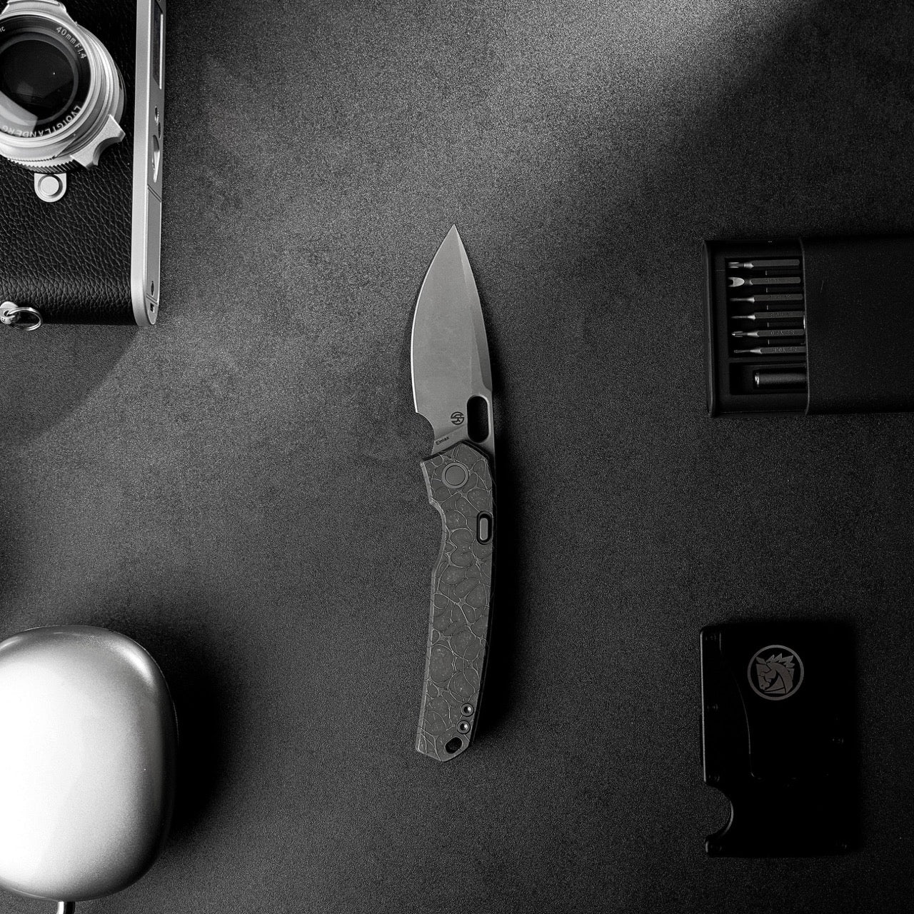 Vosteed Psyop A2222 - 3.32" Elmax Acid Wash & Stonewash Blade, Titanium Handle