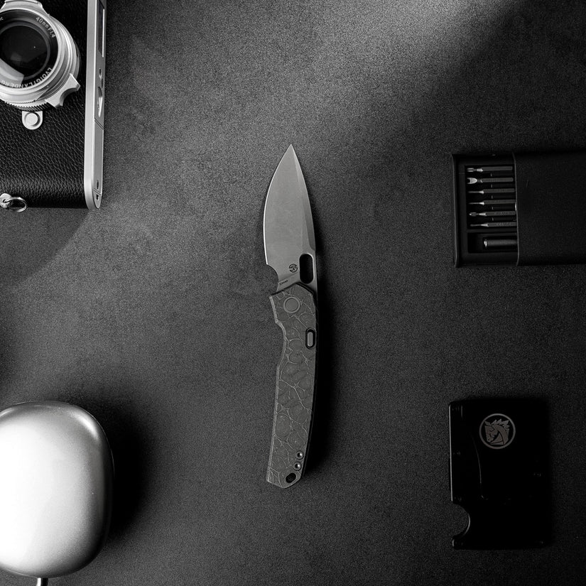 Vosteed Psyop A2222 - 3.32" Elmax Acid Wash & Stonewash Blade, Titanium Handle