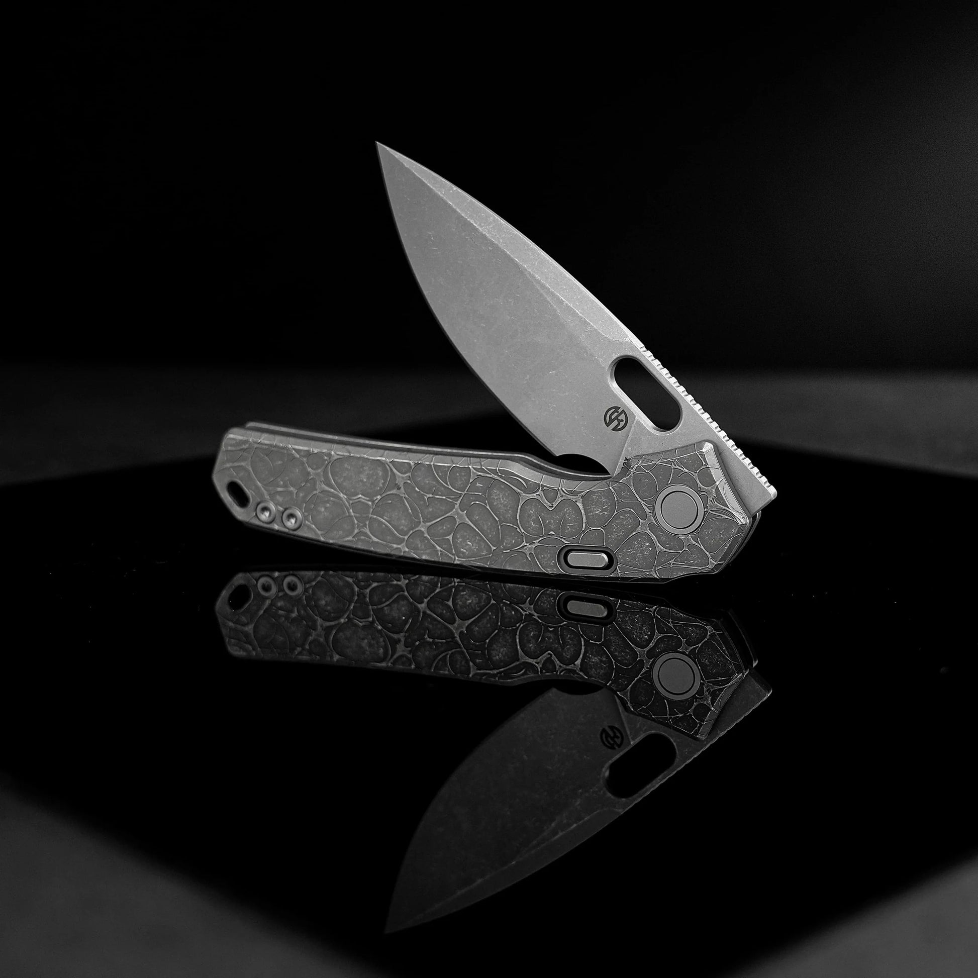 Vosteed Psyop A2222 - 3.32" Elmax Acid Wash & Stonewash Blade, Titanium Handle