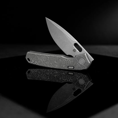 Vosteed Psyop A2222 - 3.32" Elmax Acid Wash & Stonewash Blade, Titanium Handle