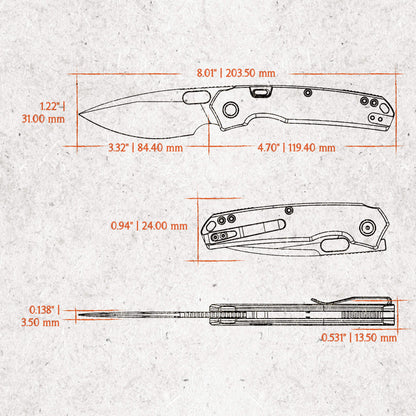 Vosteed Psyop A2222 - 3.32" Elmax Acid Wash & Stonewash Blade, Titanium Handle