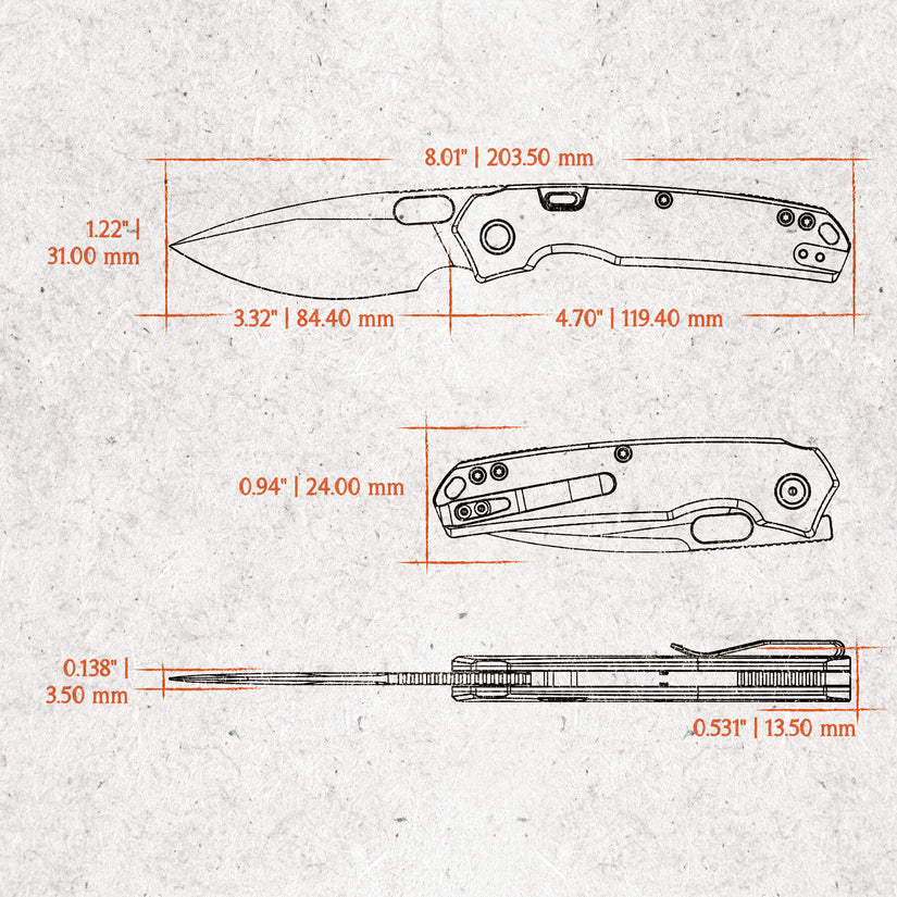 Vosteed Psyop A2222 - 3.32" Elmax Acid Wash & Stonewash Blade, Titanium Handle