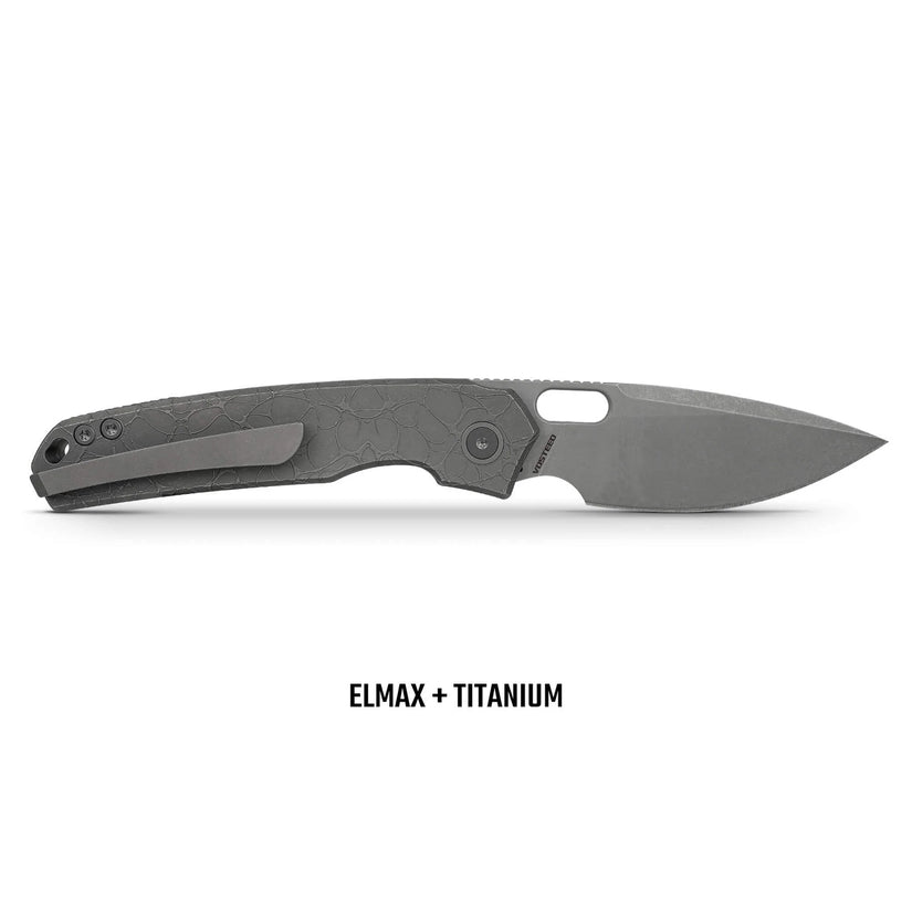 Vosteed Psyop A2222 - 3.32" Elmax Acid Wash & Stonewash Blade, Titanium Handle