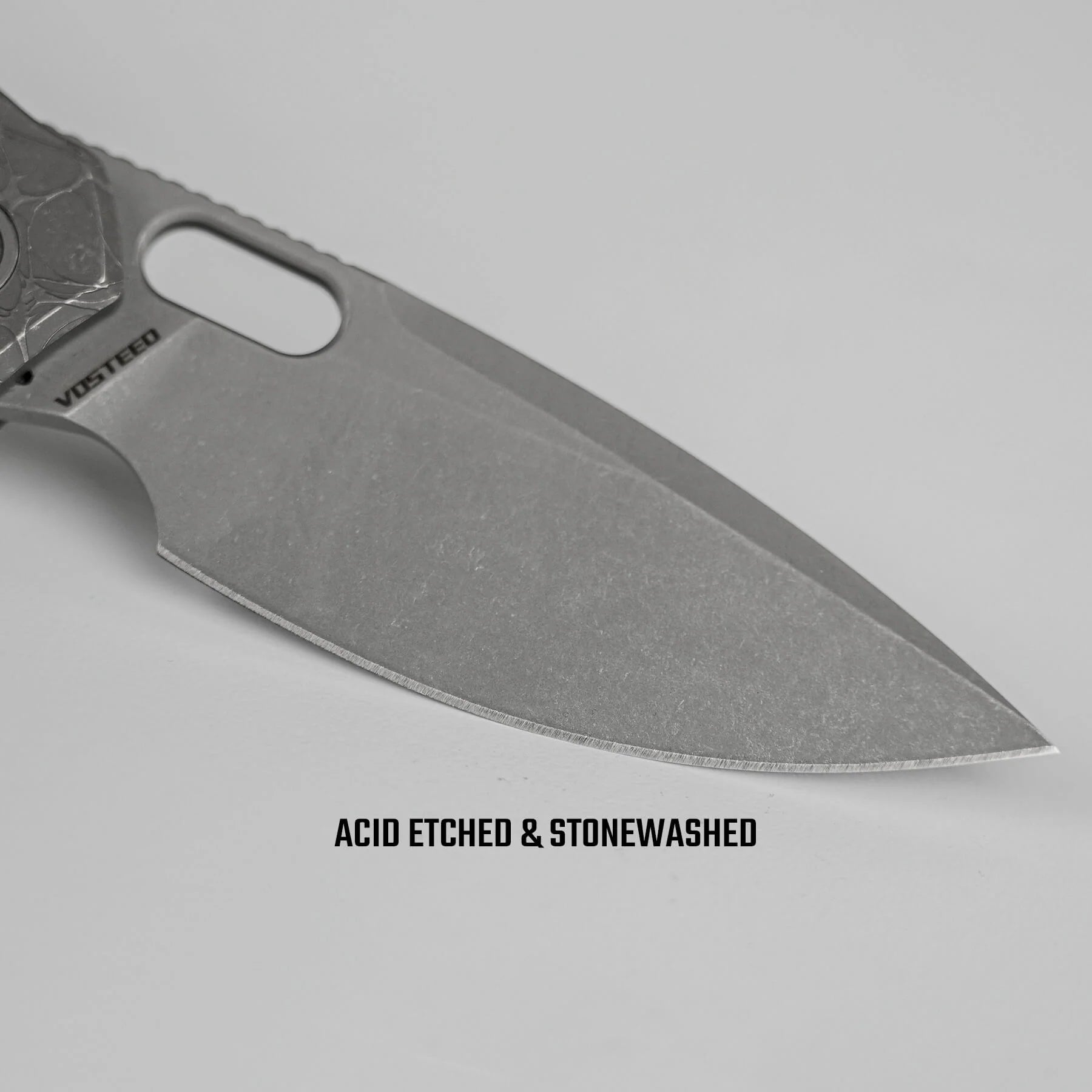 Vosteed Psyop A2222 - 3.32" Elmax Acid Wash & Stonewash Blade, Titanium Handle
