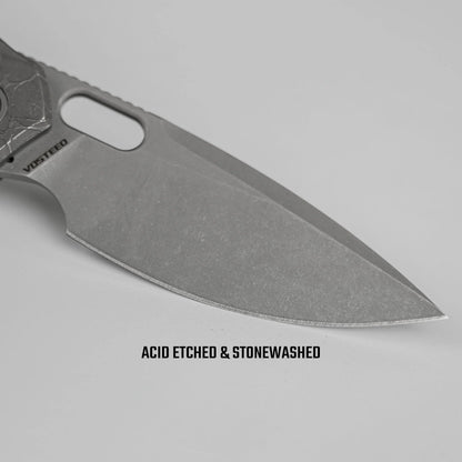 Vosteed Psyop A2222 - 3.32" Elmax Acid Wash & Stonewash Blade, Titanium Handle