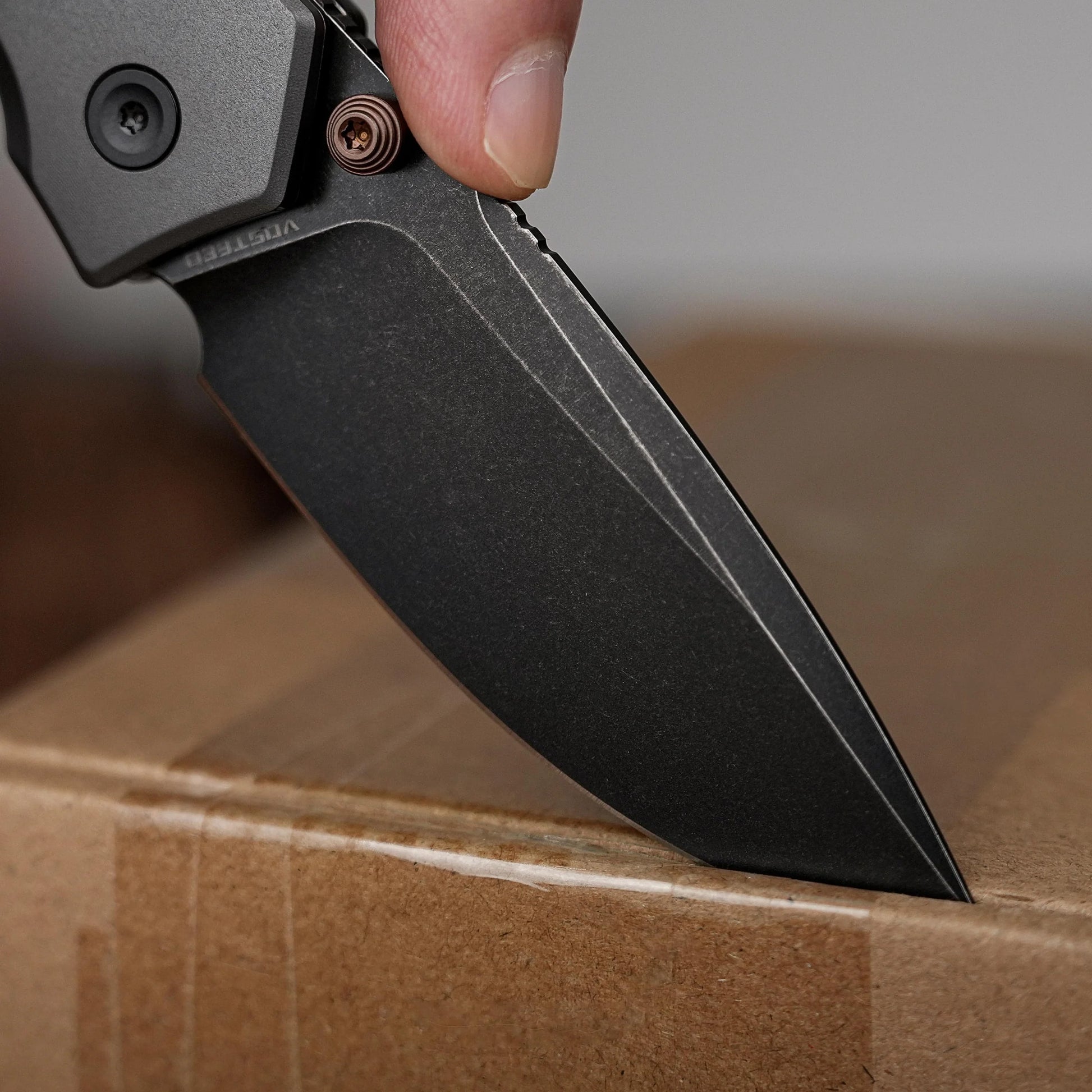 Vosteed Psyop 299 A2219 - 2.99" S35VN Black Stonewash Blade, Black Micarta & Titanium Handle