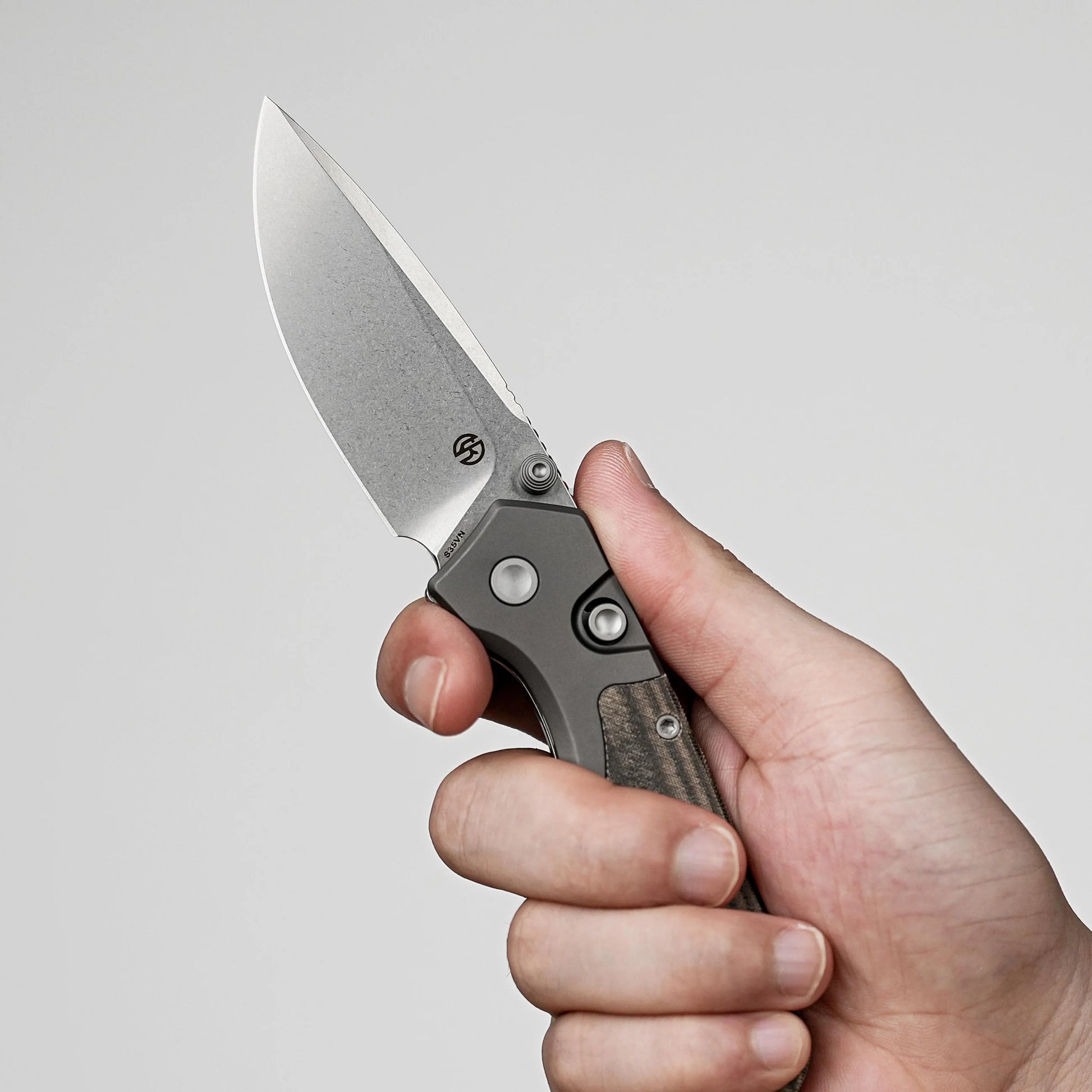 Vosteed Psyop 299 A2220 - 2.99" S35VN Stonewash Blade, Green Micarta & Titanium Handle