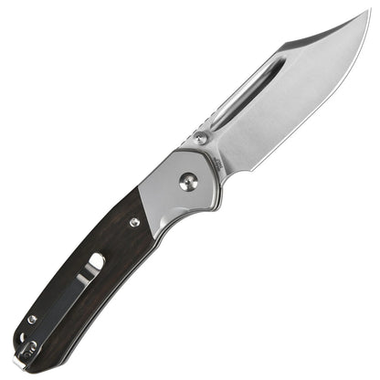 CJRB Pyrite Bowie - 3.15" AR-RPM9 Sand Polished Clip Point Blade, Ebony Wood Handles - J1942EBN