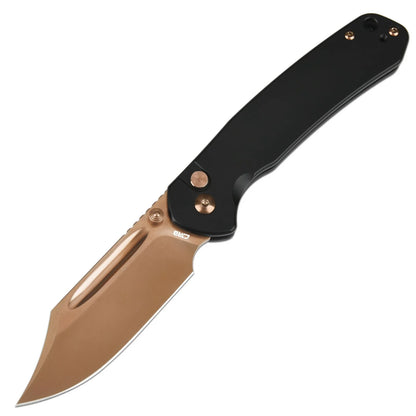 CJRB Pyrite Bowie - 3.15" AR-RPM9 Rose Gold Clip Point Blade, Black Steel Handles - J1942RG