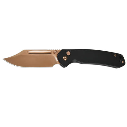 CJRB Pyrite Bowie - 3.15" AR-RPM9 Rose Gold Clip Point Blade, Black Steel Handles - J1942RG