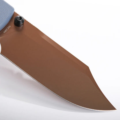 Vosteed Raccoon Bowie Top Liner Lock A2909 - 3.25" 14C28N Copper Dune Blade, Dark Blue G10 Handle