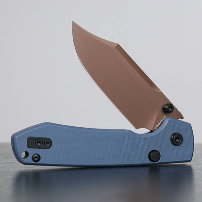 Vosteed Raccoon Bowie Top Liner Lock A2909 - 3.25" 14C28N Copper Dune Blade, Dark Blue G10 Handle