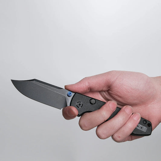 Vosteed Raccoon Bowie Top Liner Lock A2910 - 3.25" 14C28N Black Stonewashed Blade, Black Micarta Handle