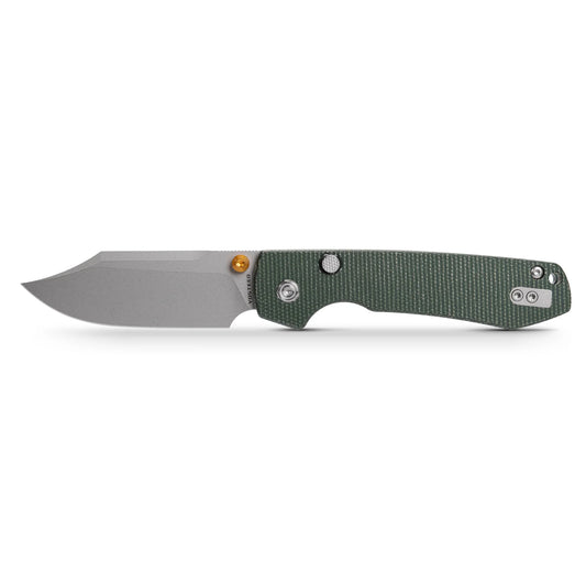 Vosteed Raccoon Bowie Top Liner Lock A2911 - 3.25" 14C28N Stonewashed Blade, Green Micarta Handle