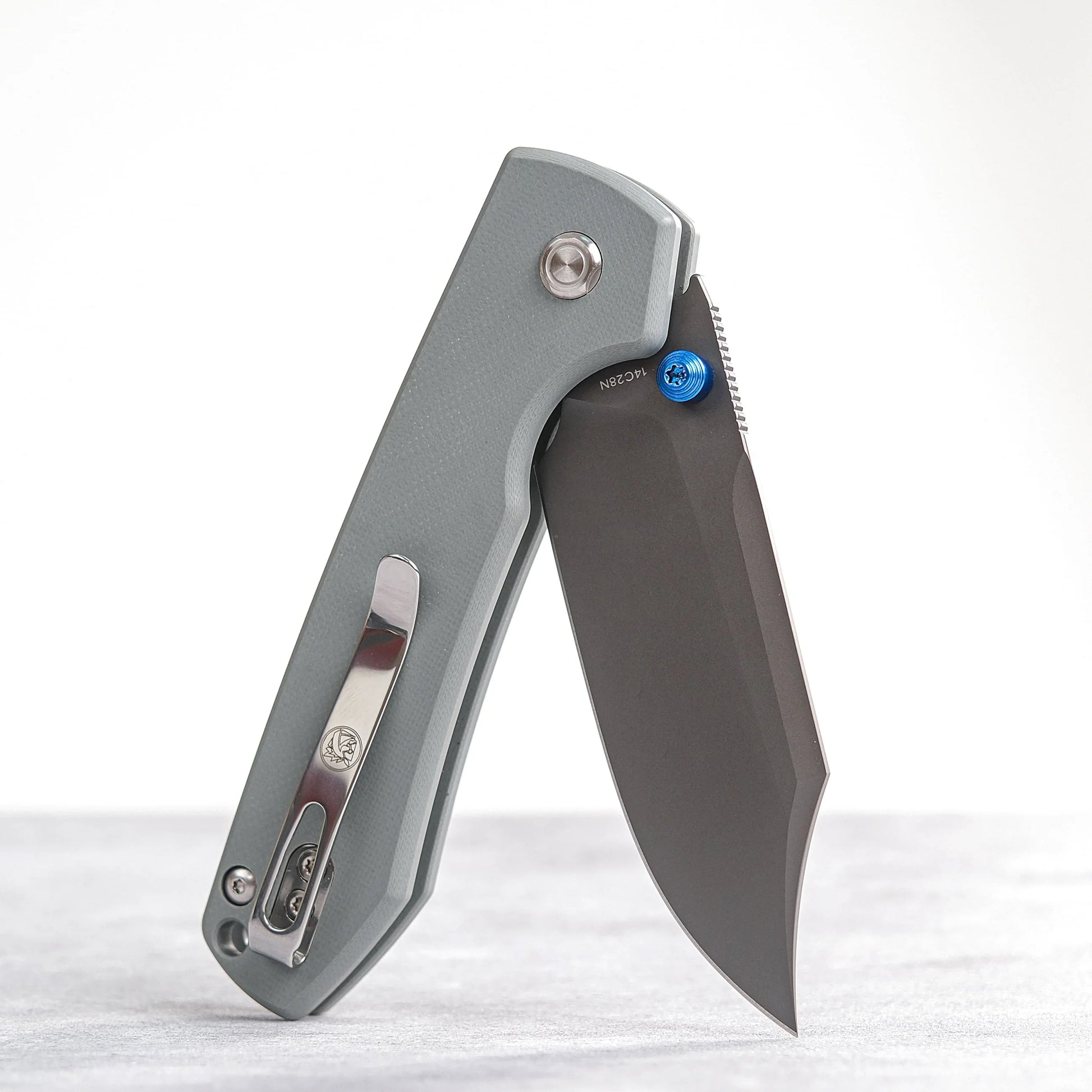 Vosteed Raccoon Bowie Top Liner Lock A2918 - 3.25" 14C28N Destroyer Grey Blade, Grey G10 Handle