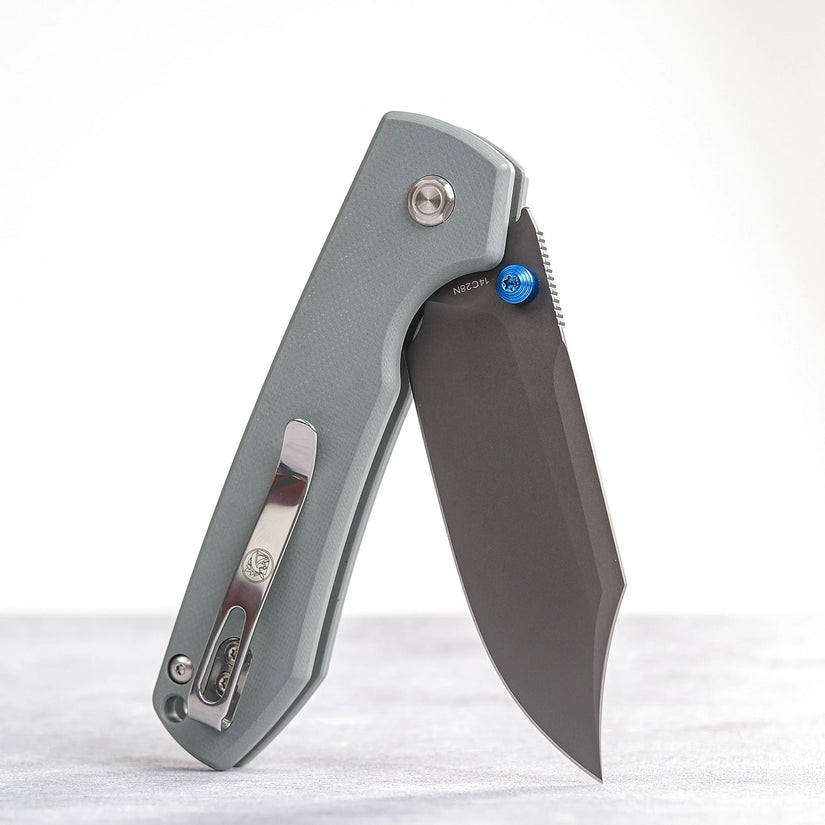 Vosteed Raccoon Bowie Top Liner Lock A2918 - 3.25" 14C28N Destroyer Grey Blade, Grey G10 Handle